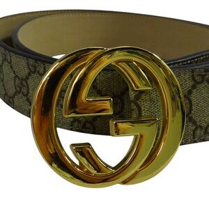 Gucci GG Supreme Canvas Belt w/ Gold Buckle 105/42